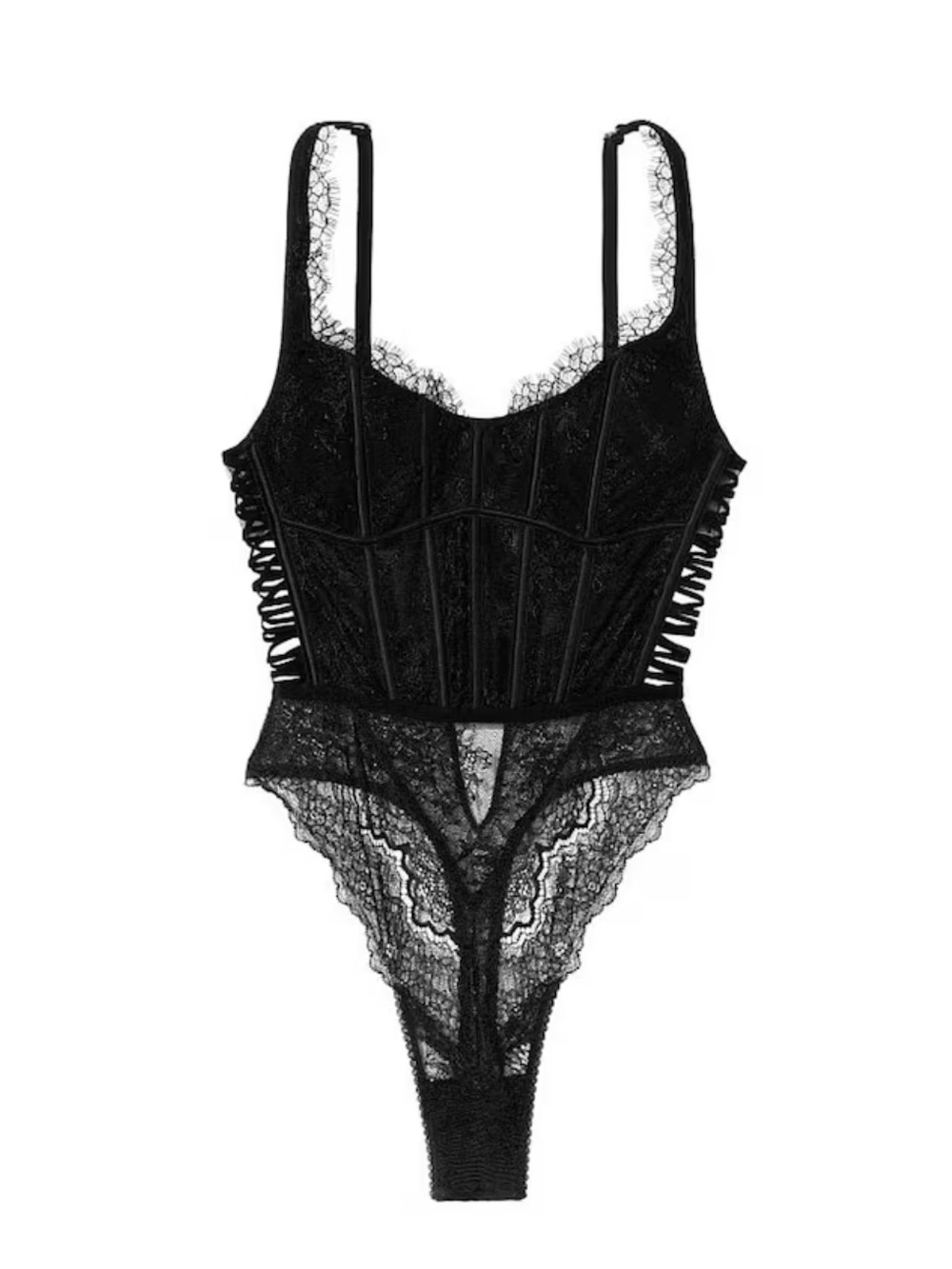 NWT VS Black Lace Sheer Corset Bodysuit | Strappy | Bodysuit | Music Festival